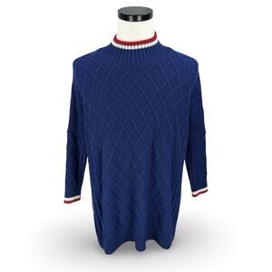 MerSea Sailor Tunic Sweater Womens Size OS Blue Red Lattice Pullover Side Slit